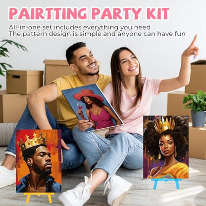 Blosssound 10 Set Pre Printed Canvas Pre Drawn Canvas Painting with Easel Kits 5" x 7" Outline Painting Panels for Beginners, DIY Craft Project, Party Favor, Home Decors(Couple) - style: Couple