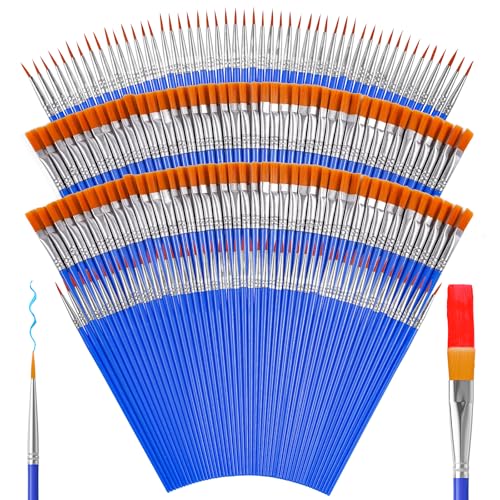 Smallbudi 168 PCS Small Paint Brushes Bulk for Kids Classroom | Flat & Round Tip Acrylic Paint Brush Set, Paintbrushes for Oil Watercolor Canvas Face & Detail Painting, Art Craft Supplies - size: 84Flat+84round