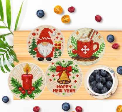 Clendo 8 Pcs Christmas Diamond Art Coasters Kit with Holder, Xmas Small Diamond Art Kits for Adults Beginners, Diamond Painting Coasters Arts and Crafts for Adults Supplies Item Sets - color: JXBD144-US
