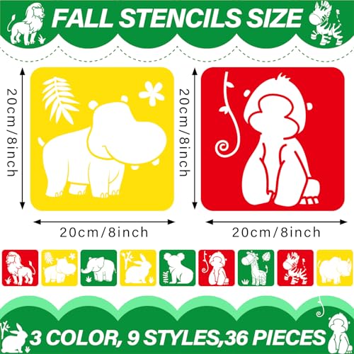 36pcs Animal Drawing Stencils for Kids 8 Inch Sidewalk Chalk Stencils Painting Large Washable Reusable Jungle Animals Themed Primary Shape Template for Kids Toddlers Preschool - style: Animals