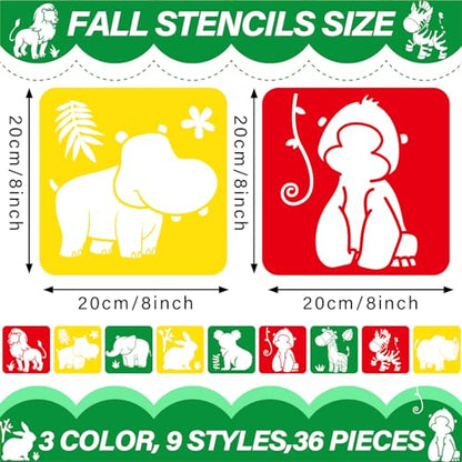 36pcs Animal Drawing Stencils for Kids 8 Inch Sidewalk Chalk Stencils Painting Large Washable Reusable Jungle Animals Themed Primary Shape Template for Kids Toddlers Preschool - style: Animals