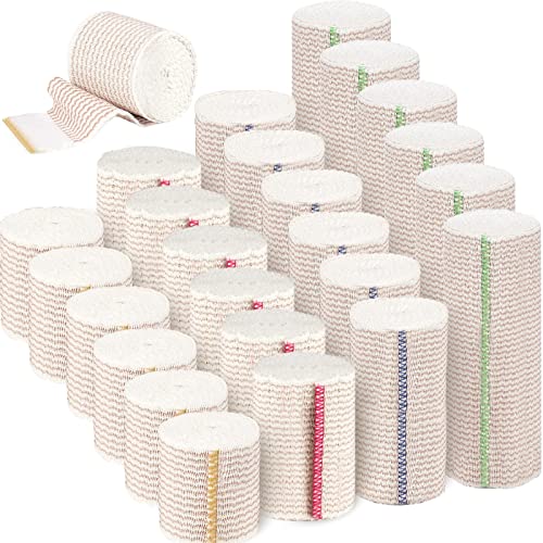 24 Pack Elastic Bandage Wrap (6x2”, 6x3, 6x4, 6x6) Compression Bandage Wrap with Hook and Loop Closure on Both Ends Self Adhesive Bandage Wrap for Sports, Medical, and Injury Recovery - size: 2 Inch/3 Inch/4 Inch/6 Inch