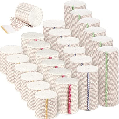 24 Pack Elastic Bandage Wrap (6x2”, 6x3, 6x4, 6x6) Compression Bandage Wrap with Hook and Loop Closure on Both Ends Self Adhesive Bandage Wrap for Sports, Medical, and Injury Recovery - size: 2 Inch/3 Inch/4 Inch/6 Inch