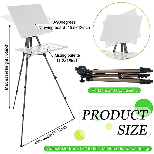 Ireer 17-65 Inch Artist Watercolor Portable Easel with Sturdy Tripod Adjustable Aluminum Metal Easel Stand with Tray Lightweight Travel Easel for Painting Canvas Kids Adults Tabletop Floor Display