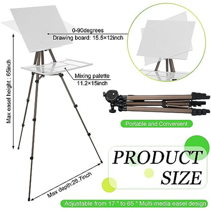 Ireer 17-65 Inch Artist Watercolor Portable Easel with Sturdy Tripod Adjustable Aluminum Metal Easel Stand with Tray Lightweight Travel Easel for Painting Canvas Kids Adults Tabletop Floor Display