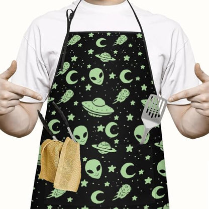 Apron with 2 Pockets,Kitchen Chef Artist Aprons for Cooking Gardening Baking Painting, Waterproof Apron 33" x 27" - color: Alien