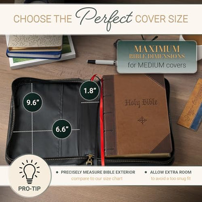 Christian Art Gifts Classic Vegan Leather Premium Inspirational Bible Cover for Men & Women: Know the Plans Encouraging Scripture, Pen Loops, Ribbon Bookmarks, Pockets, Charcoal/Black/Gold, Medium - size: Medium