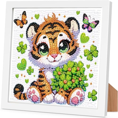 Arttoplus Tiger Diamond Art Kits for Kids 4-6-8-12 with Frame 7x7 inch - color: CC736-US