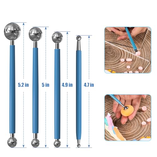 Dotting Tools, Silicone Clay Sculpting Tool, Ceramic Clay Ball Stylus Dot Painting Tools, Pottery Embossing Tool for Rock, Nail, Blending, Drawing, Modeling