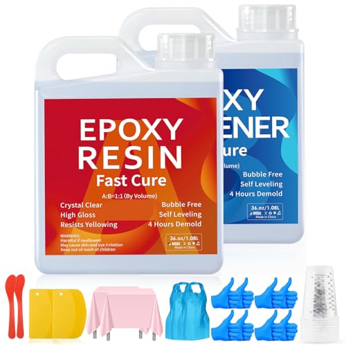 JANCHUN Epoxy Resin Kit 72oz, Bubble Free Crystal Clear Resin | Anti-Yellowing Self Leveling Easy Mix 1:1 Coating and Casting for Art Table Tops Molds Tumblers Crafts Jewelry DIY Gifts - size: 72 fl oz