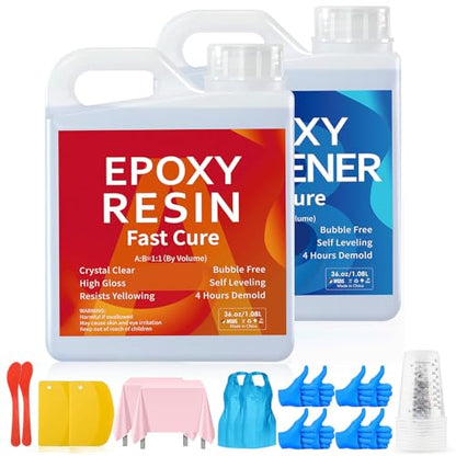 JANCHUN Epoxy Resin Kit 72oz, Bubble Free Crystal Clear Resin | Anti-Yellowing Self Leveling Easy Mix 1:1 Coating and Casting for Art Table Tops Molds Tumblers Crafts Jewelry DIY Gifts - size: 72 fl oz