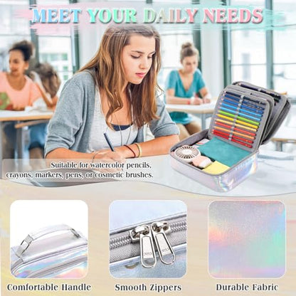 VX VONXURY Large Pencil Case, 54-Slot Colored Pen Pouch 2 Removable Sleeves - color: Silver