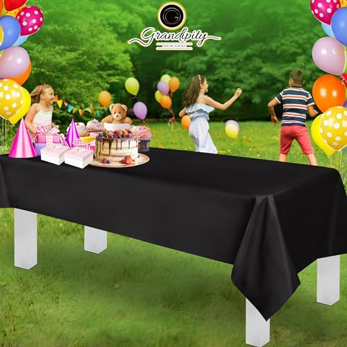 Plastic Table Cloth Disposable 12 Pack 54” x 108” Rectangle | Black Plastic table covers, durable disposable tablecloths, fade and tear-resistent table cover for party, event - color: Black, size: 54in. x 108in. Rectangle