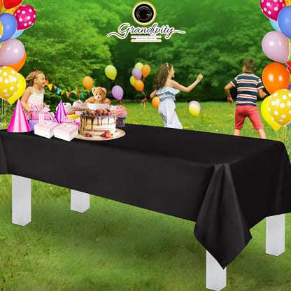Plastic Table Cloth Disposable 12 Pack 54” x 108” Rectangle | Black Plastic table covers, durable disposable tablecloths, fade and tear-resistent table cover for party, event - color: Black, size: 54in. x 108in. Rectangle