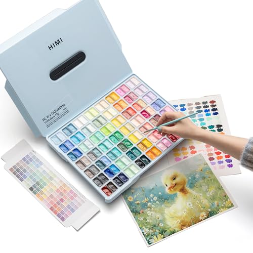 HIMI Twin Cup Jelly Gouache Paint Set, 112 Colors 12g, Jelly Cup Design, Gouache Paint Non Toxic for Canvas and Paper, Art Supplies for Professionals and Beginner (Ice Blue) - color: 112 colors