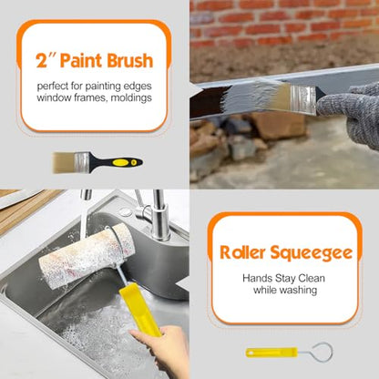 13pcs Paint Roller Set,Paint Rollers & Tray Set with Extension Pole,Includes a Paint Tray,Brush,Large and Mini Rollers & Sleeves,Paint Mixer,Scraper,Washing Rack,for Painting Walls & Ceilings