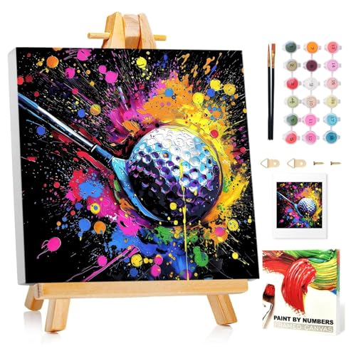 Golf Paint by Numbers Kit for Kids, 8x8 inch | DIY Paint by Numbers for Kids, Ages 4-8-12, with Frame, Wooden Easel, Gifts Box, Fun and Relaxing,Home Wall Decor - color: Golf