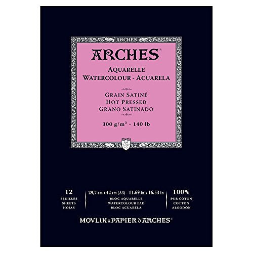 Arches Watercolor Paper Pad, 140 pound, Hot Press, 11.69"x16.53" - size: 11.69"x16.53", style: Hot Press