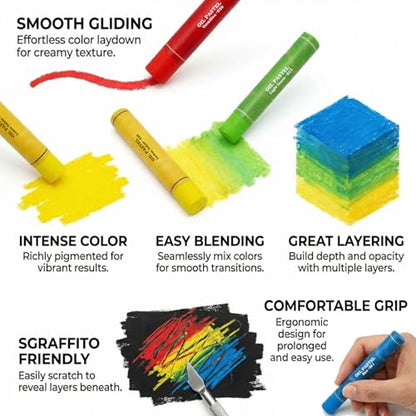 Oil Pastels Set, Soft Round Oil Pastel Crayons for Students & Artists, Drawing, Sketching, Blending & School Art Supplies (24 Colors) - color: 24 Colors