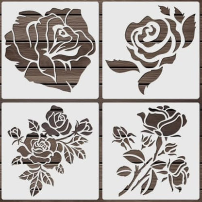 Rose Flower Stencil Set,5.9x5.9 Inch Reusable Flower Stencils Painting Crafts Templates for DIY Art Scrapbook Drawing Stencil for Painting on Wood, Wall, Furniture(4PCS)