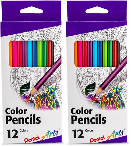 Pentel Arts Colored Pencils, Assorted Colors, (CB8-12), 12 Count, (Pack of 2) - size: 12 Count (Pack of 2), style: Color Pencil