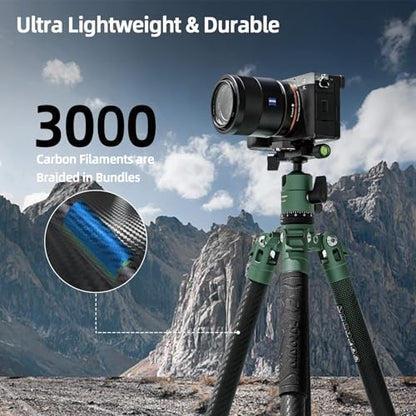 Fotopro 62 Inch Carbon Fiber Tripod for Camera Ultralight Travel Camera Tripod Max Loads Up 22lbs X-Aircross 3 Green - color: Green