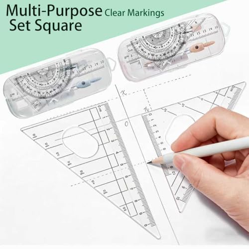 2Packs Maths Set, 7Pcs Protractor and Compass Set Geometry Sets for Secondary School Stationery Supplies - Math Ruler Compasses Geometry Sets Case for Student Secondary Stationary Supplies