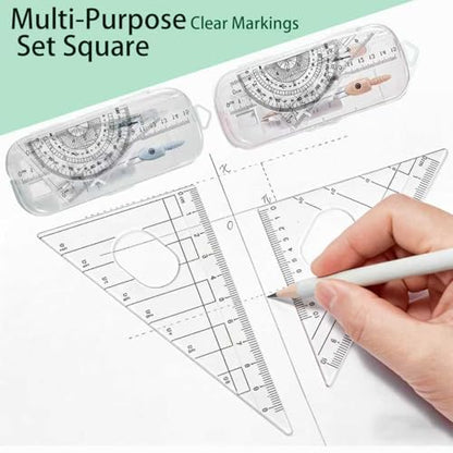 2Packs Maths Set, 7Pcs Protractor and Compass Set Geometry Sets for Secondary School Stationery Supplies - Math Ruler Compasses Geometry Sets Case for Student Secondary Stationary Supplies