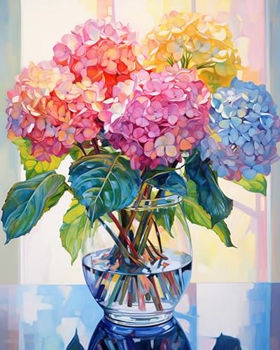 Flowers Square Drill Diamond Painting,Diamond Art Kits for Adults 12x16in | Square Diamond Painting Kits for Adults,DIY Diamond Art Square Drill and Crafts for Gifts and Home Wall Decor - color: Hydrangea, size: 12x16inch(Square diamond painting)