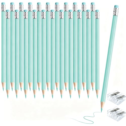 24PCS Macaron Blue Colored Pencils with Eraser Pre Sharpened Pencil 2 HB - Ideal for Checking, Grading, Tests & Office/School Supplies - color: cuteblue