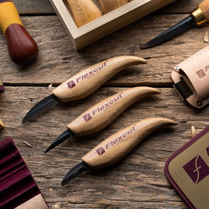Flexcut Wood Carving Knives | Starter Set of 3 Woodcarving Knives | 1095 High Carbon Steel Blades | Ergonomic Ash Wood Handles for Beginners and Hobbyists | KN500 | Made in the U.S.A - style: 3-Piece Knife Starter Set