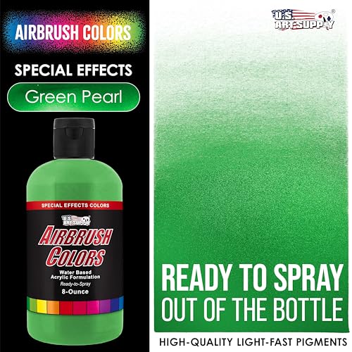 U.S. Art Supply Pearlized Green Pearl Acrylic Special Effects Airbrush Paint - 8oz Ready to Spray Air Brush Paint for Nails, Models, Fabric - Water-Based Air Brush Painting - color: Green Pearl, size: 8 Fl Oz (Pack of 1)
