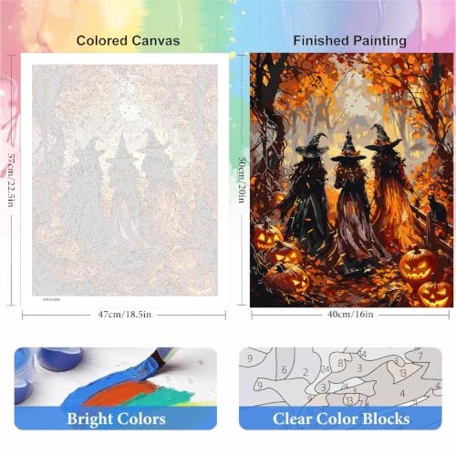 bleihum Halloween Paint by Numbers Kit for Adults Witch 16x20inch - color: MT23133-US