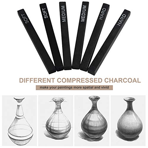 MyLifeUNIT Compressed Charcoal Sticks (2 Soft, 2 Medium and 2 Hard), Square Compressed Graphite Drawing Pencils for Artists (2H, HB, 2B, 4B, 6B and 8B)