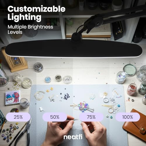 Neatfi XL 2,200 Lumens 20W LED Task Lamp – 23” Ultra-Wide Head | 182 SMD LEDs | 4 Brightness Levels | 3 Light Modes | Eye-Caring, Glare-Free | Adjustable Arm (Black, CCT with Clamp) - color: Black