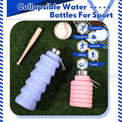 Baderke 2 Pcs Collapsible Water Bottles 17oz Silicone Travel Foldable Portable Water Bottle with Buckle Silicone Lightweight Reusable Leakproof for Camping Hiking Cycling Sport(Purple, Pink) - color: Purple, Pink