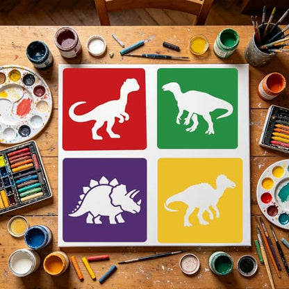 CUTHOLLOW 25PCS Dinosaurs and Volcanoes Painting Shape Stencils Sets - 8 Inch Reusable&Washable Drawing Template, Different Primary Themed Sidewalk Chalk Art Stencils Kit for Craft Room Wall Paper - style: Dinosaurs And Volcanoes