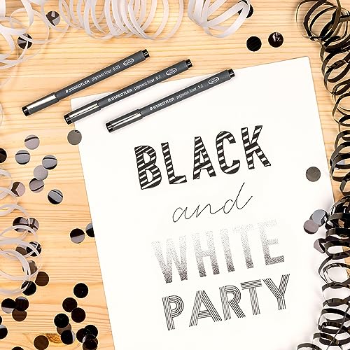 STAEDTLER 308 Pigment Liner Fineliner Pen | Ideal for Writing, Sketching, Technical Drawing, Marking Out | Black Ink | In Envelope Gift Packaging | Fine Pack of 3 | 0.3mm, 0.5mm, 0.8mm