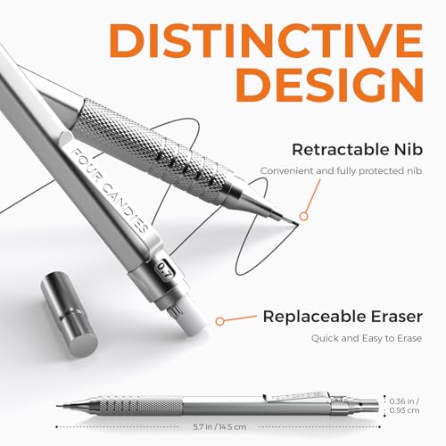 2PCS Metal Mechanical Pencil Set, 0.5mm+0.7mm, Storage Case, Silver | 360PCS HB Lead Refills, 3 Erasers, 9 Eraser Refills, for School Writing, Sketching, Technical Drawing, Art Projects - color: Silver