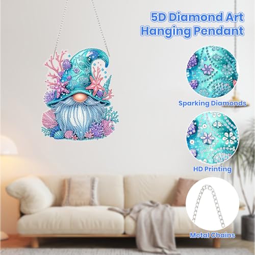 MOGTAA Gnome Diamond Art Hanging Kits for Adults, DIY Double Sided Diamond Art Suncatchers, 5D Special Shape Diamond Painting Beach Pendant Window Ornament Gifts for Home Wall Door Garden Decor - color: Gnome