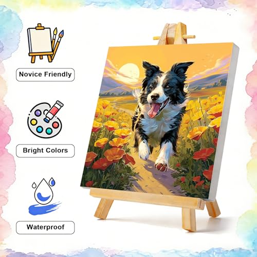 TBAIRO Framed Paint by Numbers Kit for Adults Beginner Dog DIY Painting Kits for Kids Ages 8-12 Animals Easy Adult Paint by Number Kits on Canvas for Wall Art Decor 8x8 Inch - color: Dog