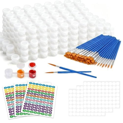 40 Empty Paint Containers with Lids - Mini Paint Pods | 240 Paint Pots with Lids, 40 Empty Paints Container Strips (3 ml/0.1 oz),40 Brushes,460 Labels for Paint Organization - color: 40 Strips+30 Flat+10miniature Brush+460 Labels