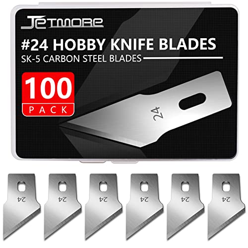 JETMORE 100 Pack Exacto Knife Blades #24, Craft Knife Blades Hobby & Craft | Broad #24 SK5 edges handle carving and shaping, hobby knife blades suit wood and foam, with craft blades stored in a box - size: #24