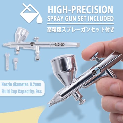 Pinkiou Airbrush Kit with Air Compressor Dual Action Airbrush Gun Set with 1/6 HP Quiet Air Compressor Include 0.2mm 0.3 &0.5mm Needles and Hose Gravity Airbrush Set for Model Painting,Cakes,Clothes - color: White