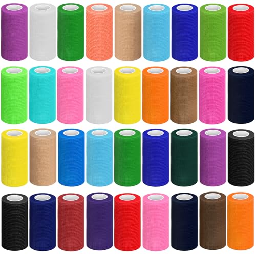 Treela 36 Pcs Self Adherent Bandage 4" X 5 Yard Wrap Breathable | Cohesive Bandage Elastic Adhesive Tape for Stretch Athletic Sports Wrist Ankle - color: Various Colors, size: 4" X 5 Yard