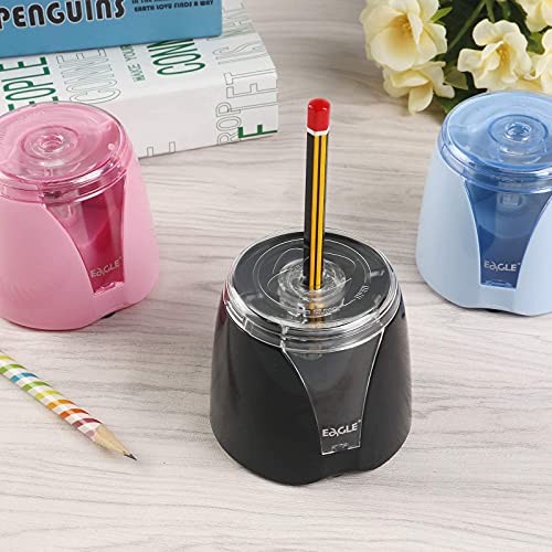 Eagle Electric Pencil Sharpener, Battery Powered, Large Shaving Holders, Carbon Steel Blades, Portable, Reusable and Replaceable Blade, Suitable for Kids, Home, School and Office use,Black - color: Black