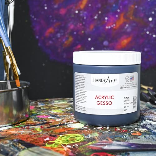 Handy Art Acrylic Gesso, 16 oz, Black, Primer for Canvas, Wood, & Artist Painting Surfaces, Enhances Acrylic Paint Adhesion, Low Viscosity, Thick Coverage, Certified Safe & AP Non-Toxic, Made in USA - color: Black Gesso, size: 16 Fl Oz (Pack of 1)