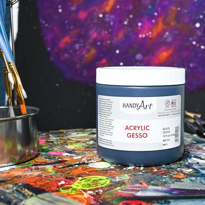 Handy Art Acrylic Gesso, 16 oz, Black, Primer for Canvas, Wood, & Artist Painting Surfaces, Enhances Acrylic Paint Adhesion, Low Viscosity, Thick Coverage, Certified Safe & AP Non-Toxic, Made in USA - color: Black Gesso, size: 16 Fl Oz (Pack of 1)