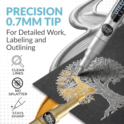 Utillo Craft Gold and Silver Paint Pens (8-Pack), 0.7mm Extra Fine Markers - color: Gold+Silver