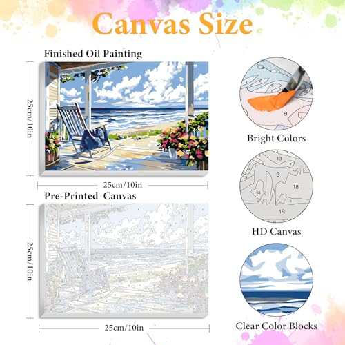 Framed Paint by Numbers Kit for Adults, Coastal Beach House 8x12 Inch - color: OPFUS2512-02